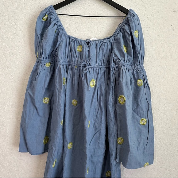 FREE PEOPLE Emory Cotton Linen Embroidered Midi Dress Puff Sleeve - Picture 5 of 6